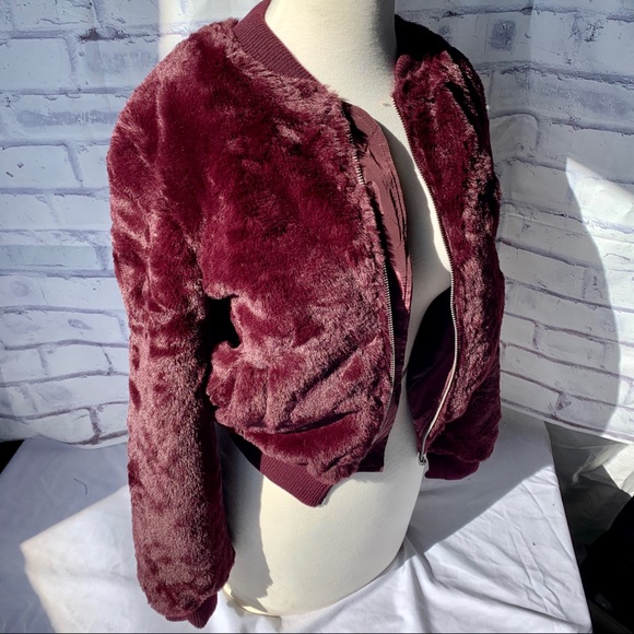 NWT Love Tree Plum Faux Fur Bomber - Picture 1 of 5
